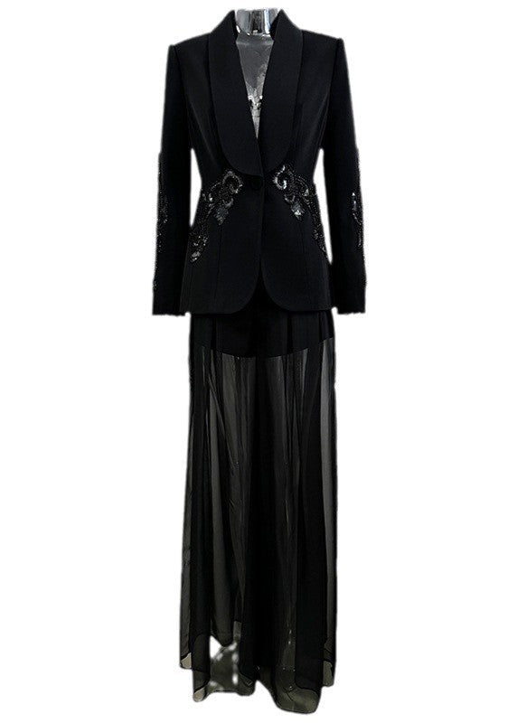 Agnew Rhinestone Mesh Blazer Set