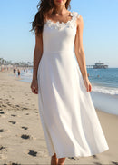 Grabrola Floral Neckline A Line Midi Dress In White