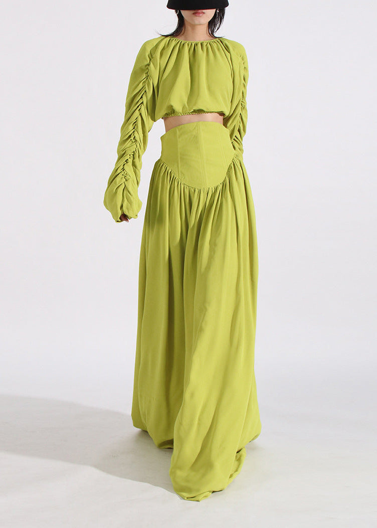 Vaelun Long Sleeve Ruched Skirt Set