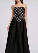 Brynthos Strapless Crystal Design A Line Maxi Dress In Black