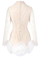 Perssis Long Sleeve Crystal Floral Detail Mini Dress In White