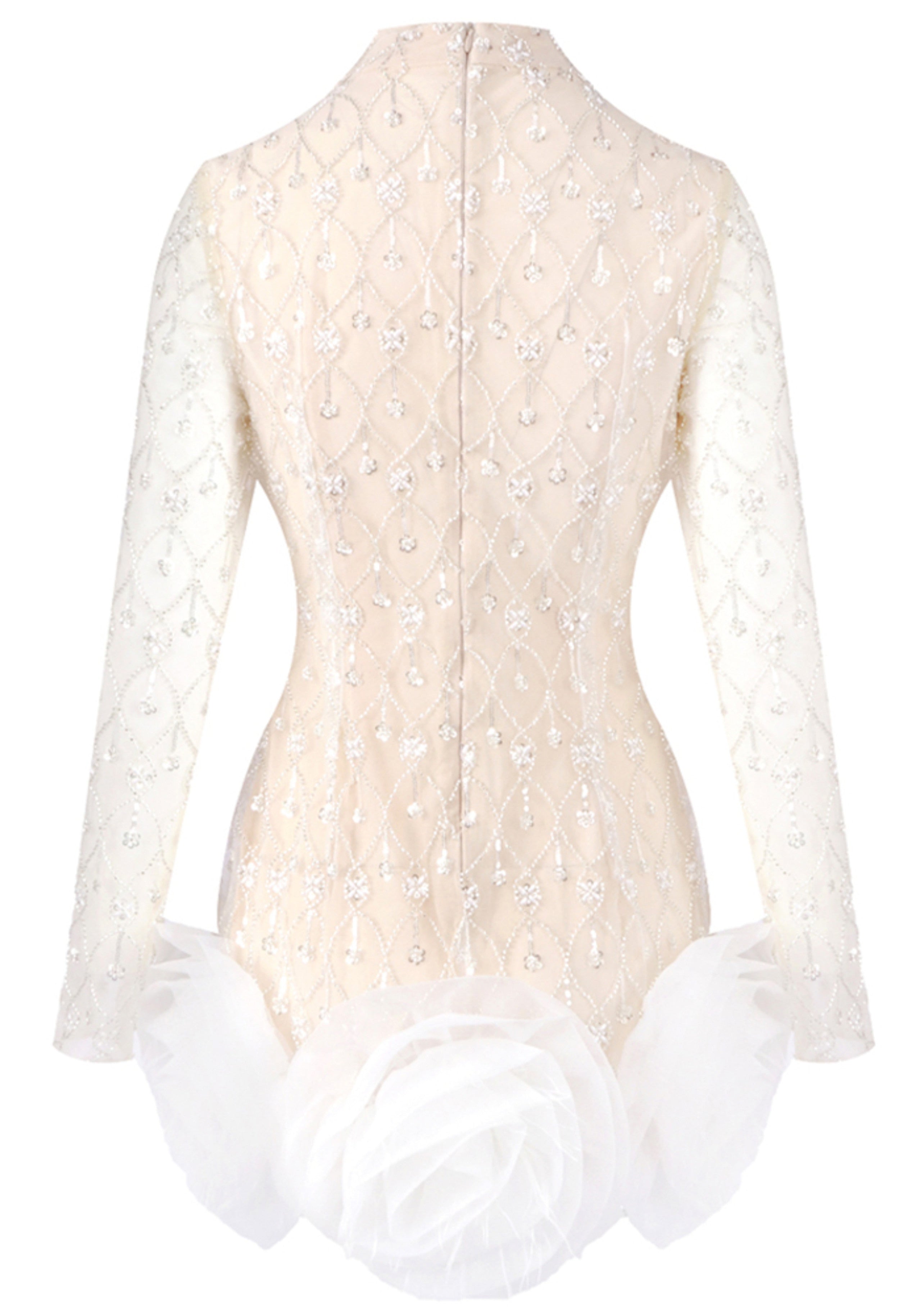 Perssis Long Sleeve Crystal Floral Detail Mini Dress In White