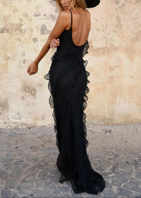 Kafele Wavy Slit Maxi Dress In Black
