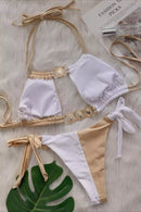 Selina White Brown Colored Halter Bikini