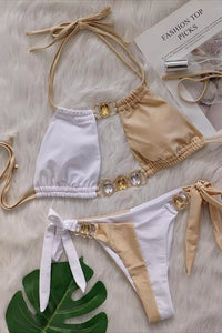Selina White Brown Colored Halter Bikini