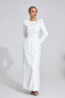 Bethel Long Sleeve Crystal A Line Maxi Dress In White