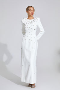 Bethel Long Sleeve Crystal A Line Maxi Dress In White