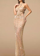 Palti Halter Sequin Bustier Maxi Dress In Gold