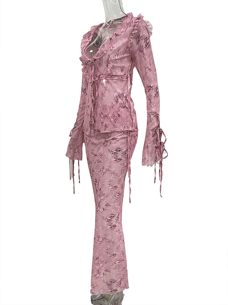 Nude Printed Chiffon Set