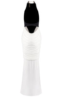 Gaelion Halter Draped Detail Maxi Dress In Black White