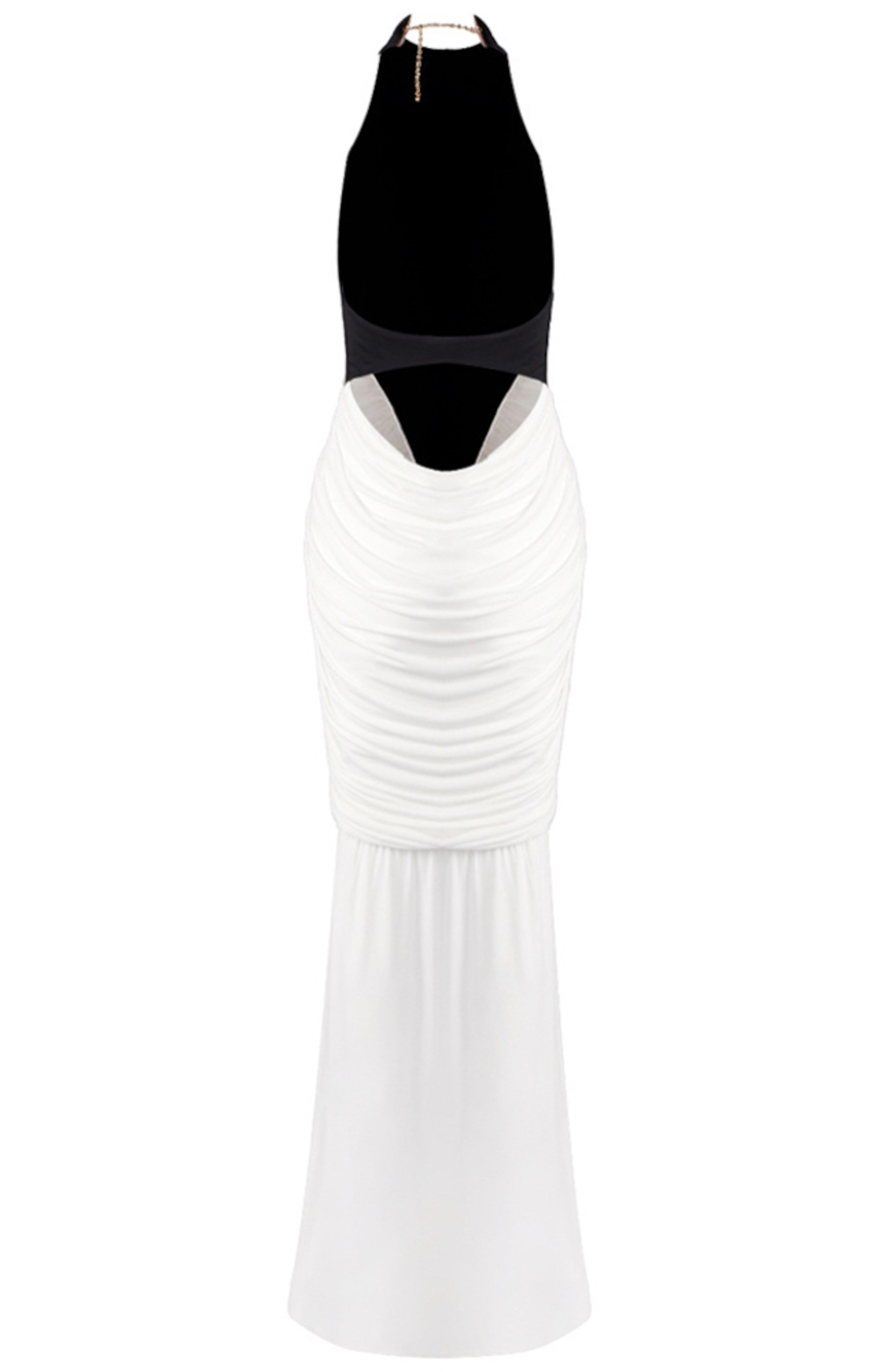 Gaelion Halter Draped Detail Maxi Dress In Black White