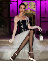 Milada Mesh Patchwork Puffy Maxi Dress In White