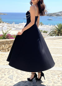 Ashur Pearl Detail A Line Midi Dress In Black