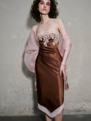 Gravenk Lace-Paneled Satin Midi Dress In Brown