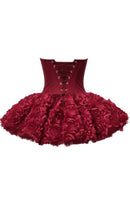 Lizzie Strapless Petal Floral Corset A Line Mini Dress In Red