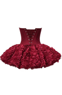 Lizzie Strapless Petal Floral Corset A Line Mini Dress In Red