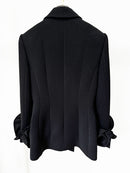 Pomeline Double-Breasted Wool Jacket With Floral Appliqué In Black