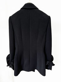 Pomeline Double-Breasted Wool Jacket With Floral Appliqué In Black