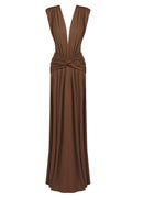 Velythar Gathered Sleeveless Deep V Maxi Dress