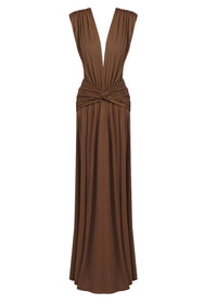 Velythar Gathered Sleeveless Deep V Maxi Dress