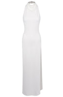 Karam Halter Crystal Detail Backless Maxi Dress In White