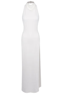 Karam Halter Crystal Detail Backless Maxi Dress In White