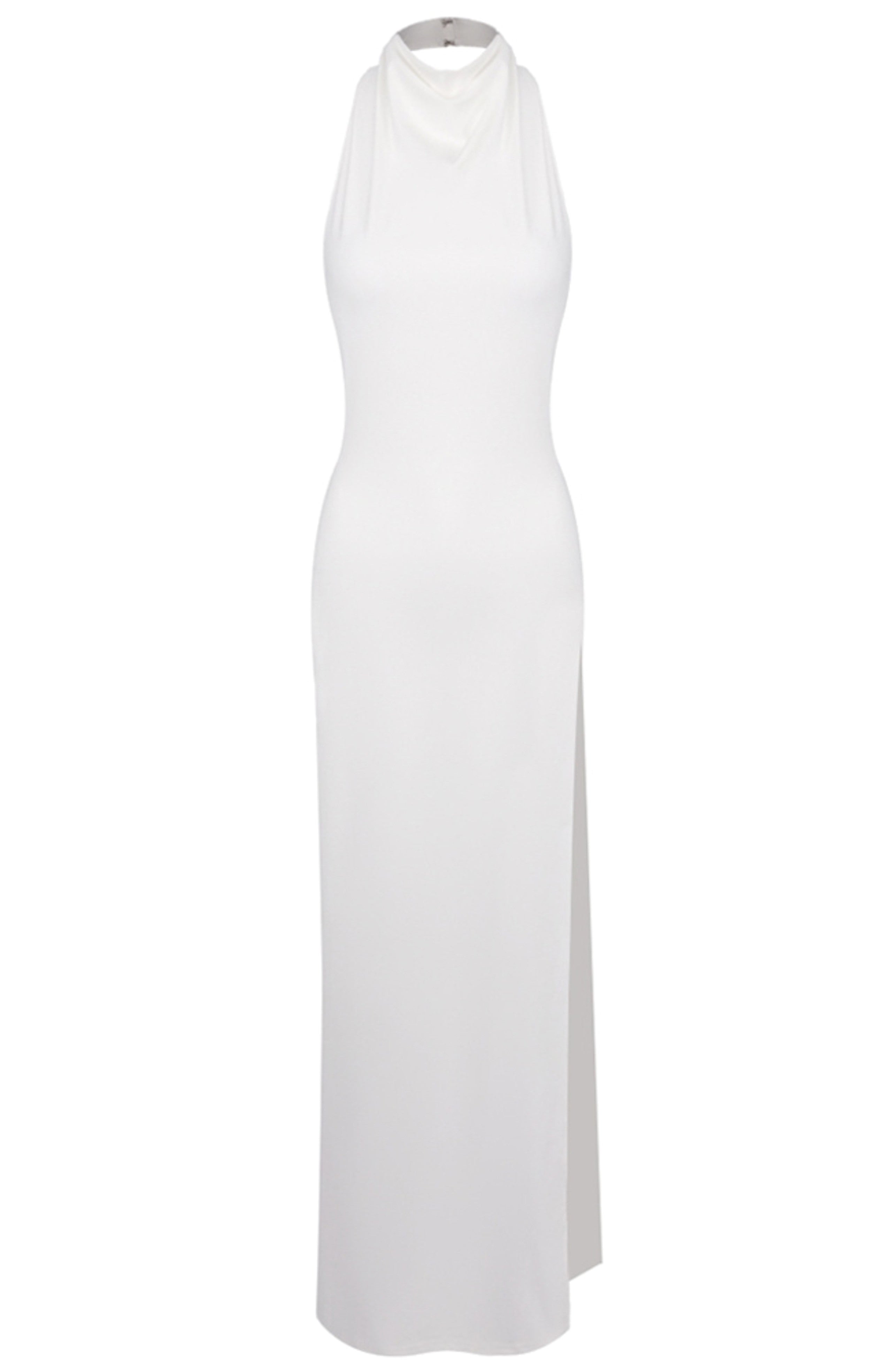 Karam Halter Crystal Detail Backless Maxi Dress In White