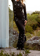 Brythis Long Sleeved Studded Maxi Dress In Black