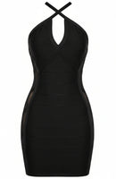 Ryria Halter Mesh Insert Mini Dress In Black