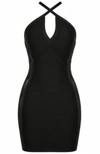 Ryria Halter Mesh Insert Mini Dress In Black