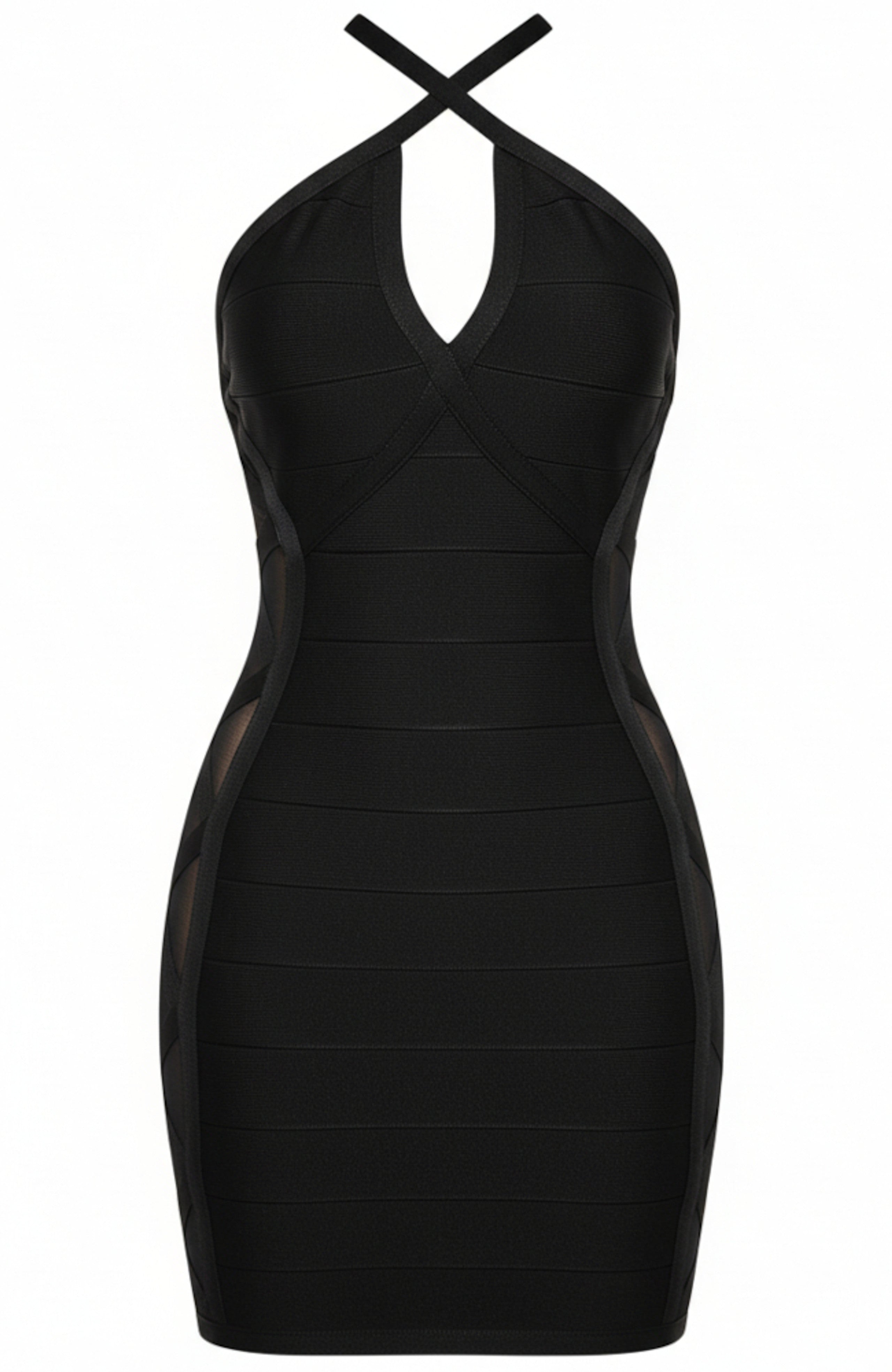 Ryria Halter Mesh Insert Mini Dress In Black