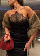 Jyxondra Halterneck Corset Lace Midi Dress