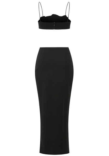 Orville Crystal Floral Two Piece Maxi Dress In Black