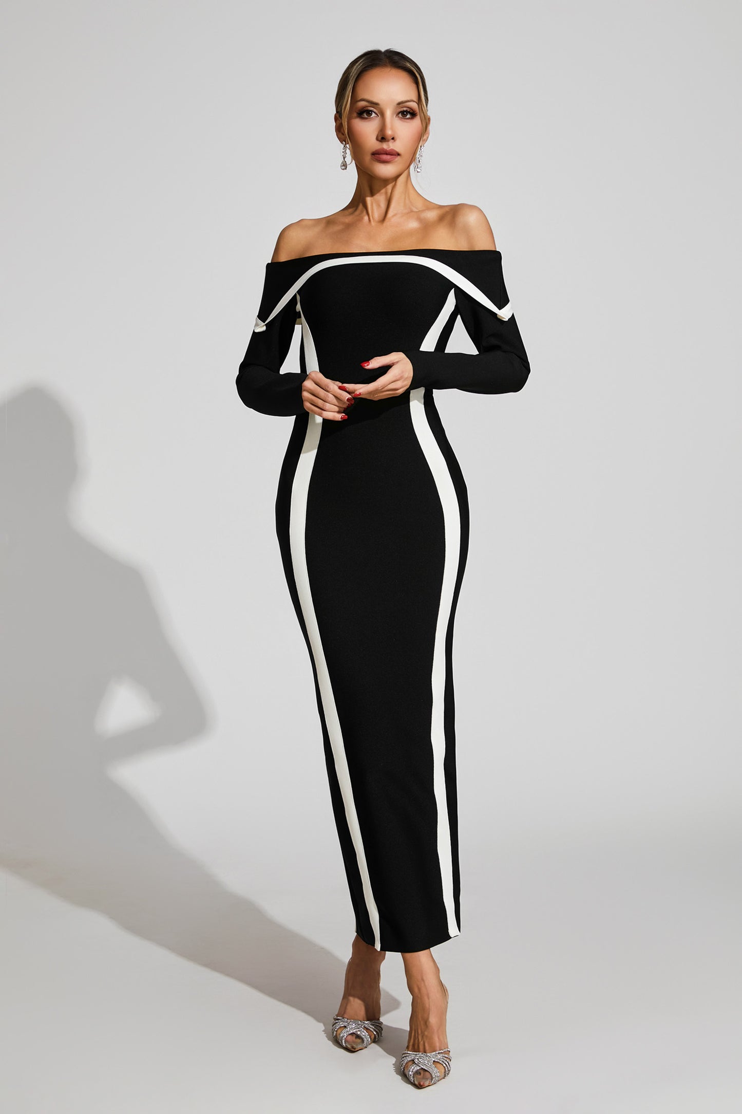 Cada Off Shoulder Bandage Maxi Dress In Black