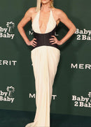 Jasey Halter Corset Draped Maxi Dress In White