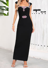 Janli Crystal Maxi Dress In Black