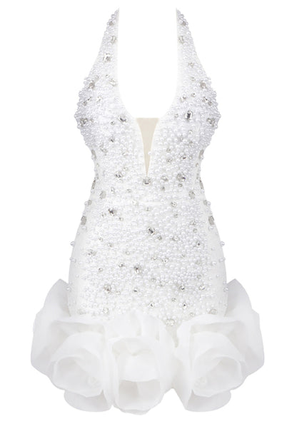 Damien Halter Pearl Crystal Mini Dress In White