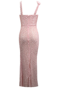 Olyra Halter Draped Sequin Maxi Dress In Pink