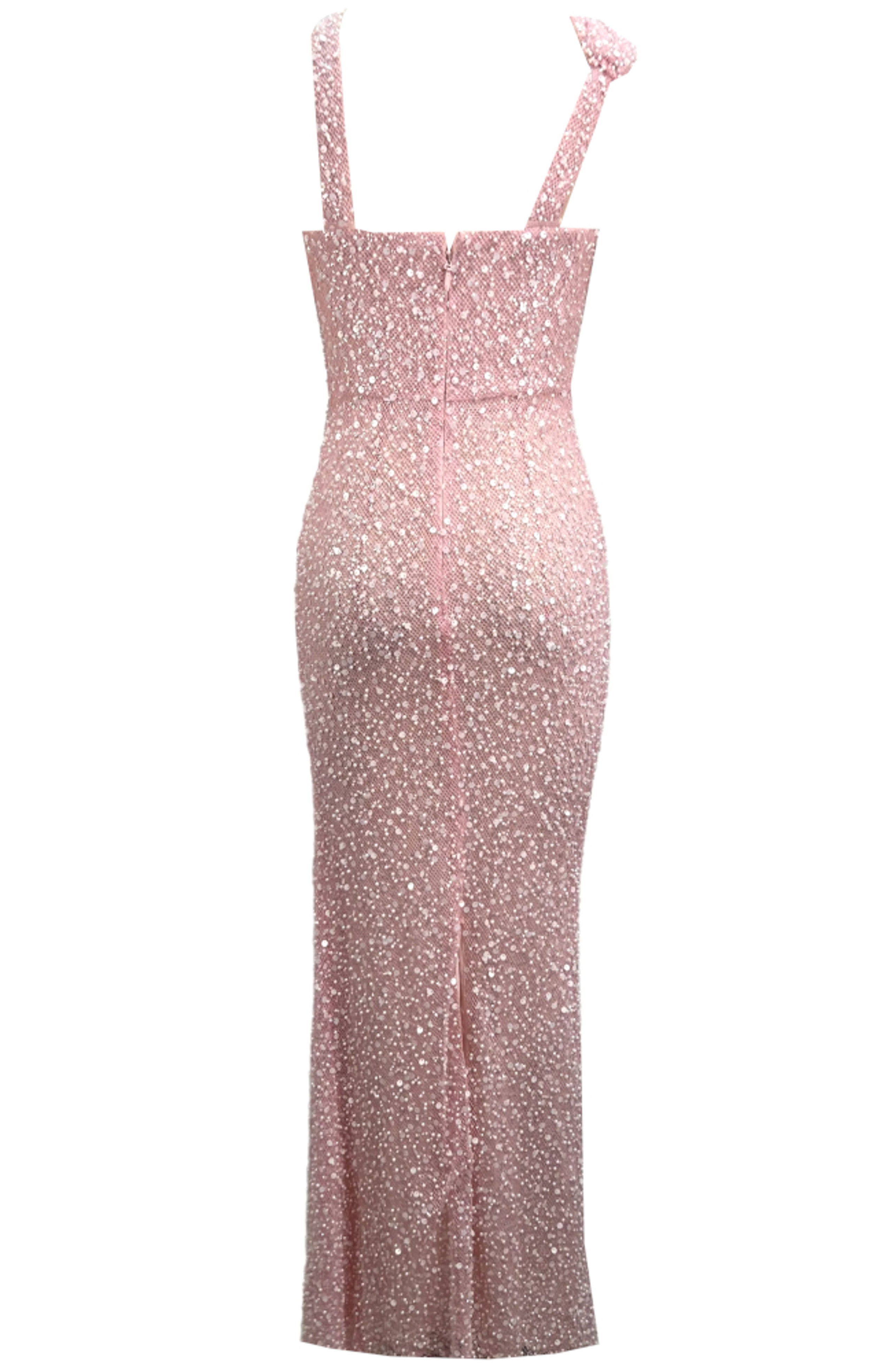 Olyra Halter Draped Sequin Maxi Dress In Pink
