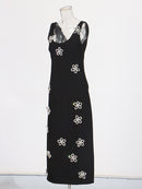 Safa Flower Crystal Embellished Midi Bandage Dress