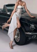 Gaelith Strapless Floral Corset Two Piece Dress In Ivory