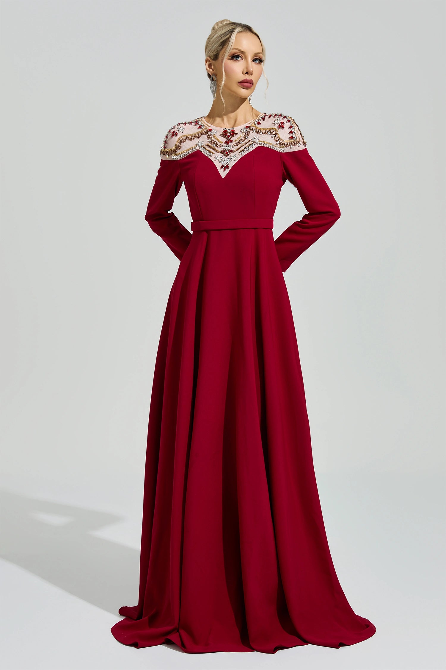 Quarnis Red Tulle Maxi Dress