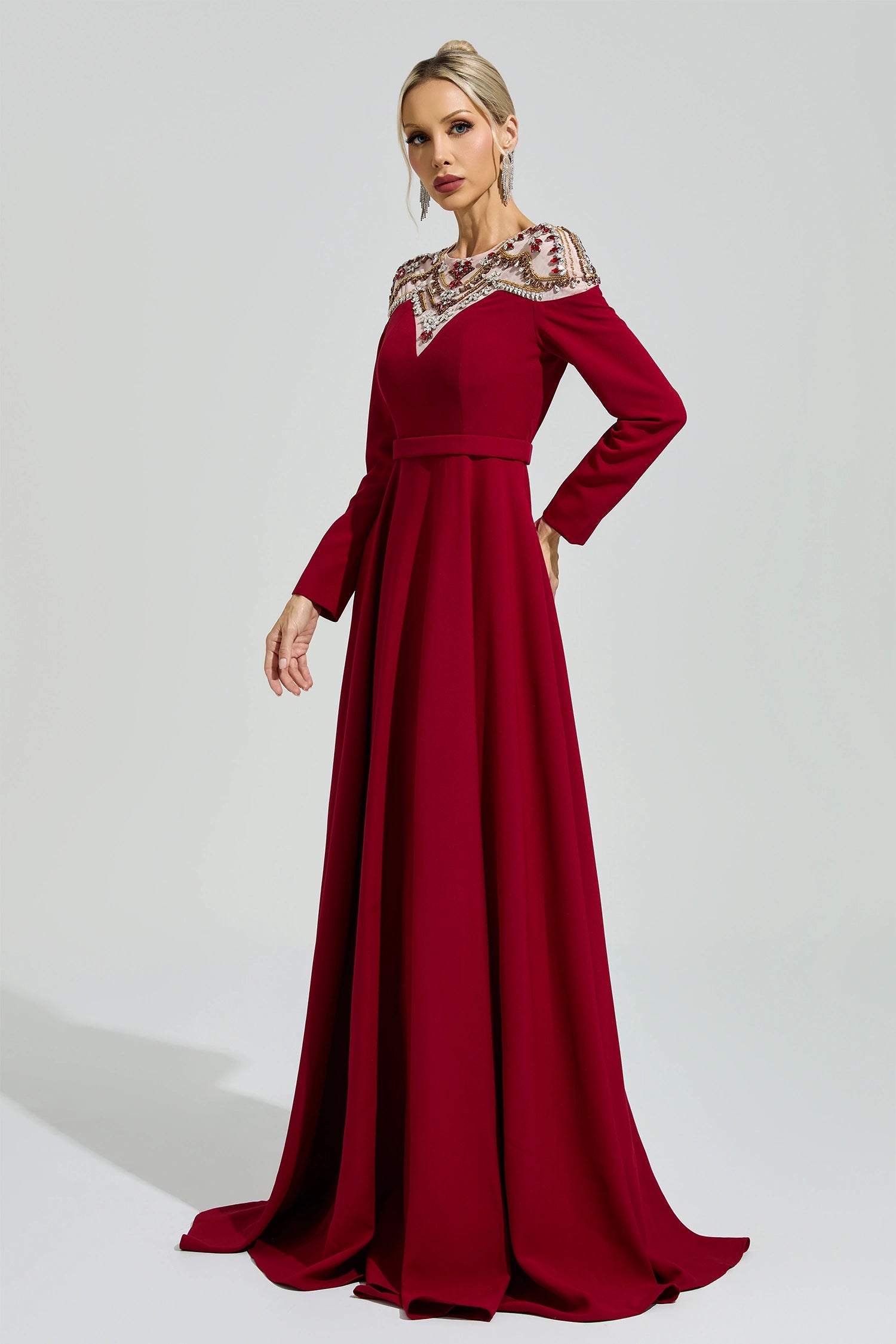 Quarnis Red Tulle Maxi Dress