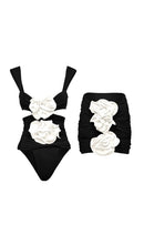 Aizen 3d Flower One Piece Swimsuit And Skirt In Black