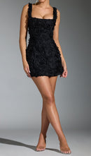 Robina Flower Mini Dress In Black