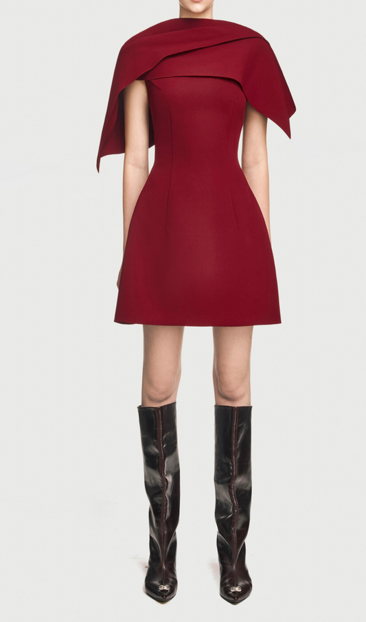 Grisha Asymmetrical Shoulder Pleat Mini Dress In Burgundy