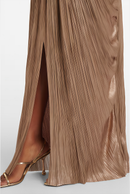 Katherine Gold Glossy Pleated Corset Maxi Dress