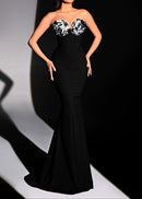 Silvior Strapless Floral Bustier Maxi Dress In Black Silver