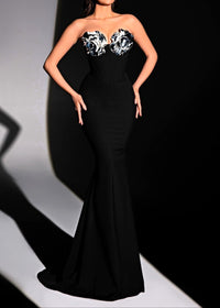 Silvior Strapless Floral Bustier Maxi Dress In Black Silver