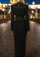 Gyron Long Sleeve Embellished Neck Maxi Dress In Black